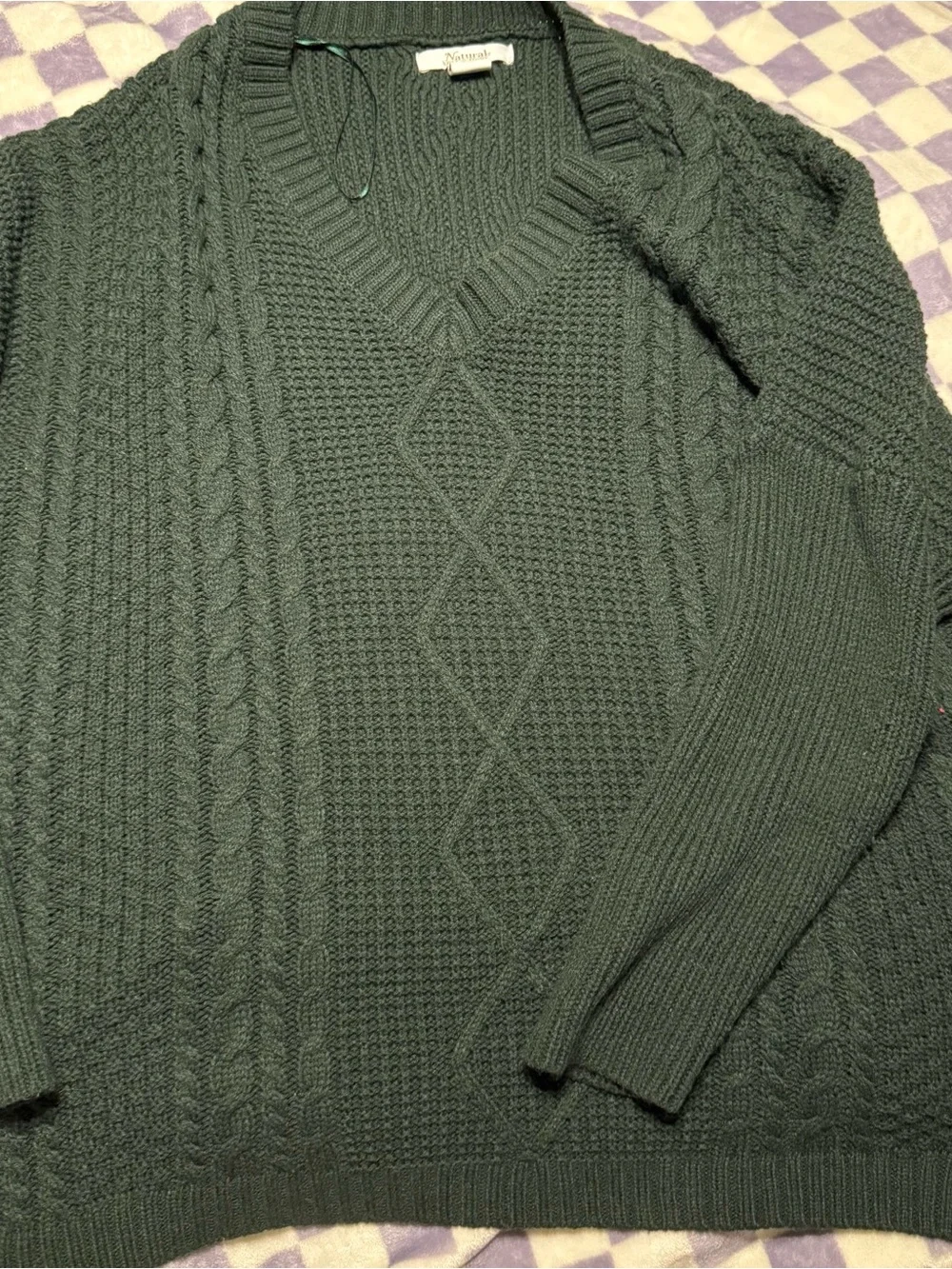 Natural Reflections Women's V-Neck Sweater in Dark Green - Picture 2 of 3